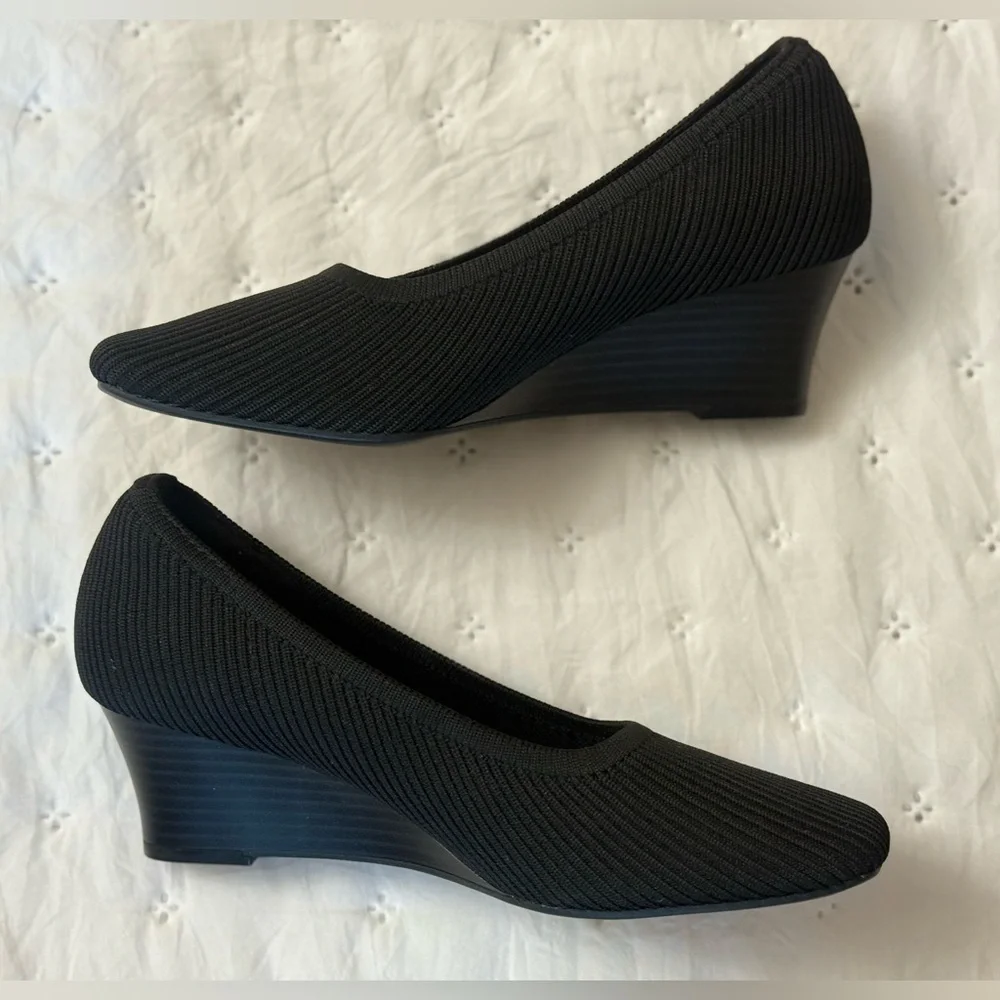 ViVAIA Woman’s Margo Pump Size 36.5 Black Knit Wedge Heel Shoe Square Toe Comfy